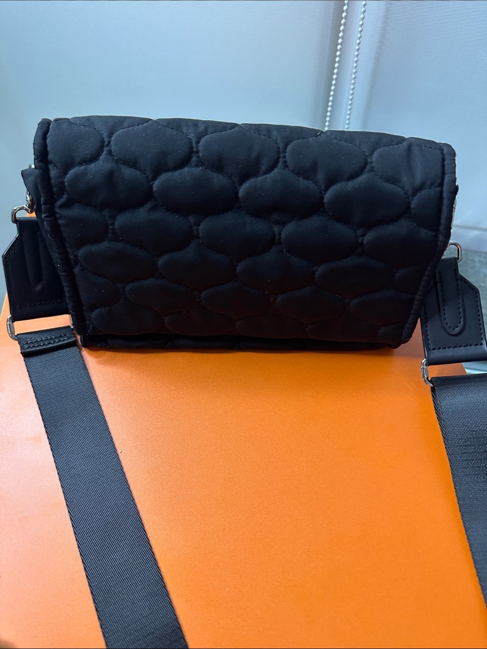 Black Quilted Shoulder Bag with Wide Adjustable Strap